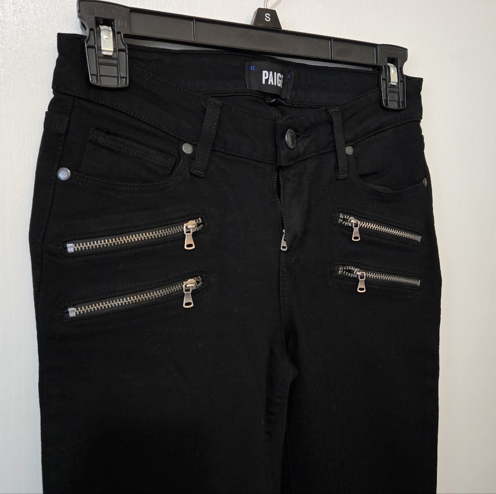 PAIGE Edgemont Black Skinny Jeans with Front Zippers